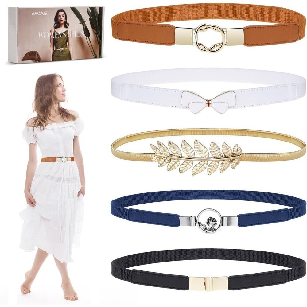 Skinny Elastic Belts for Women 5 Pack Dress Waistbands Stylish Gift Set